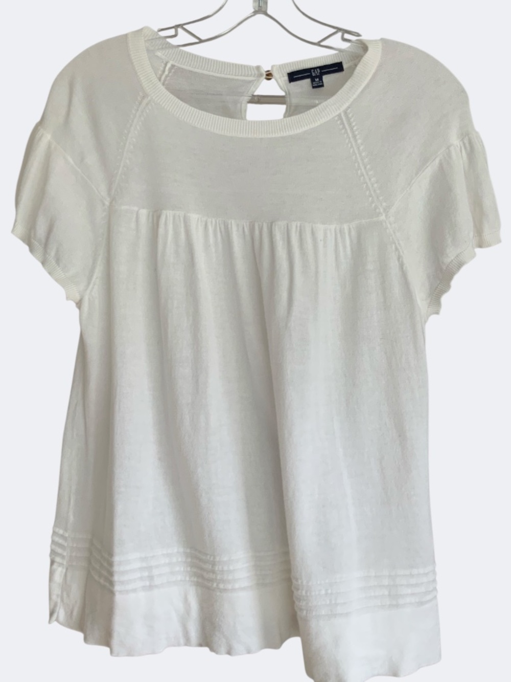 GAP Short Sleeve Lightweight Sweater Knit Babydoll Pintuck Hem Top SZ M (S)